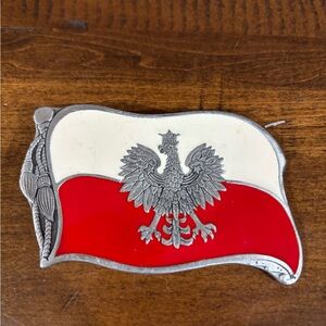 Silver and Red Flag Belt Buckle From the Buckle Bakery #1660